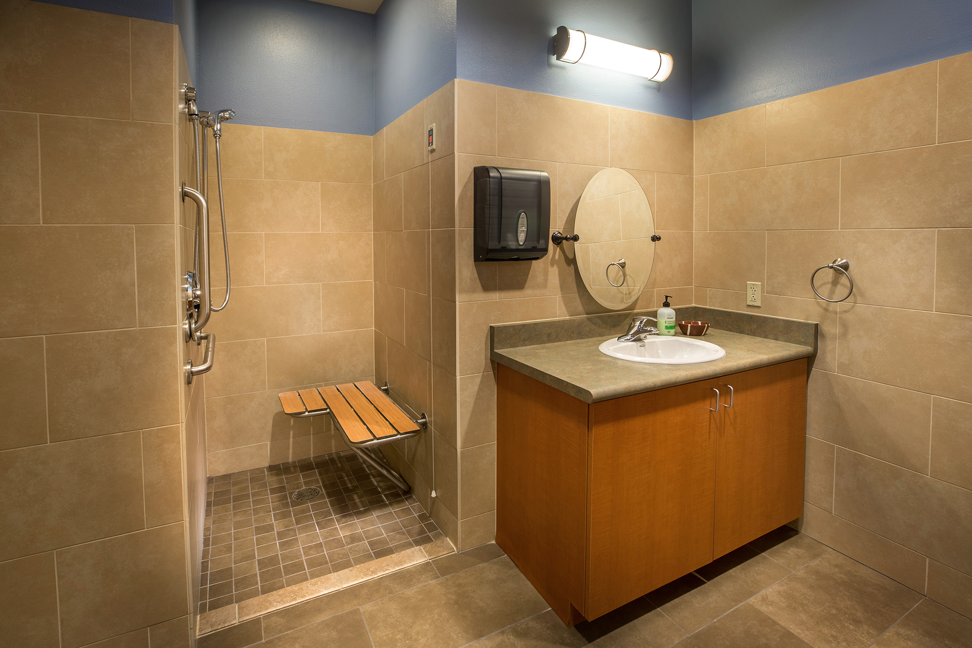 Bathroom with shower inside of Crovetti Orthopaedics in Las Vegas Nevada